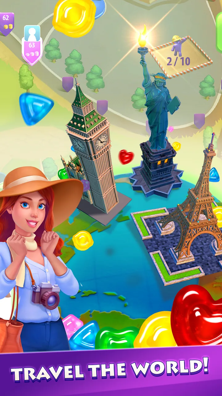 Gummy Drop! Match 3 & Travel – 2. képernyőkép